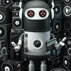 robot made of analog stereo equipment, digital art