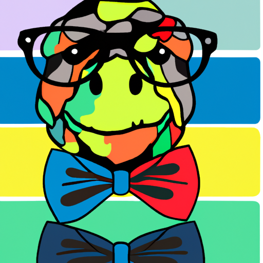 Create a portrait of a nerdy turtle wearing glasses and a bowtie, in the style of Pop Art. #popart