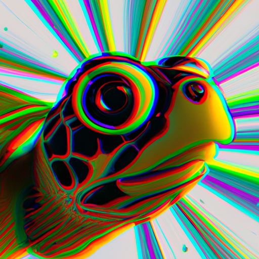 Hipster turtle, psychedelic, wide eyes, staring out at space, futuristic, high angle, defined eyes