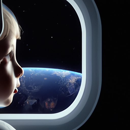 Ultra HD, defined, Earth is a spaceship, child staring out of window looking into space. Dark background, big clear front windshield, clean  