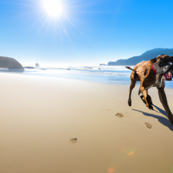 boxer dog on Oregon coast beach