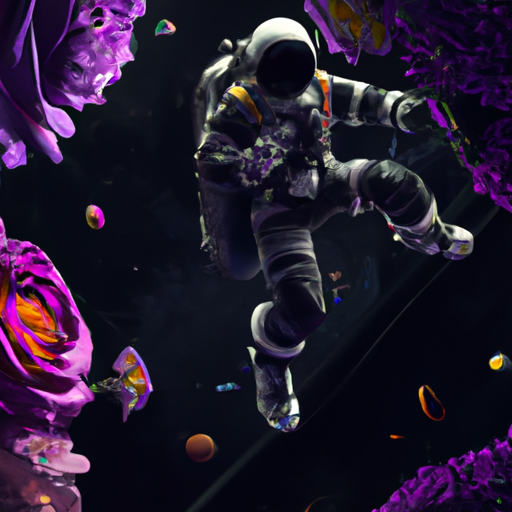 astronaut in Zero Gravity Galaxy, discovery a Purple Rose in black hole !!!, breathtaking borderland fantasycore artwork by Android_Jones, Jean Baptiste monge, Alberto Seveso, James Jean, Jeremy Mann, maximalist highly detailed and intricate professional photography, masterpiece, 8k resolution concept art trending on Artstation, triadic colors, Unreal Engine 5 cg society