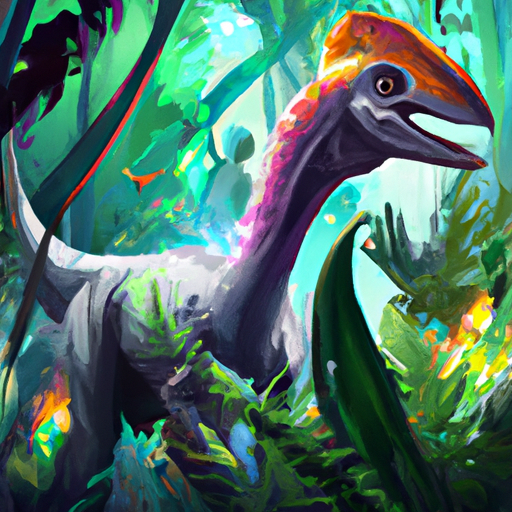 colorful dinosaur in the jungle, surrealism, realistic, digital art