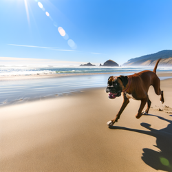 boxer dog on Oregon coast beach