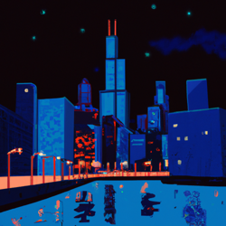 chicago downtown in the style of happy cyberpunk