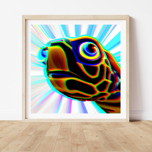 Hipster turtle, psychedelic, wide eyes, staring out at space, futuristic, high angle, defined eyes