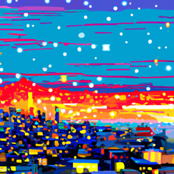 cityscape, brilliant stars, vibrant colors, katsushika hokusai, 8k resolution, anti-aliasing, high dynamic range (hdr), ultra hd, vector graphics, whimsical, serene, panoramic, landscapes, japanese (ukiyo-e)