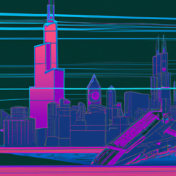 retro future neon city based on chicago loop including sears tower