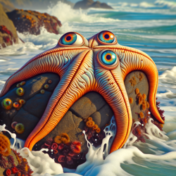 Oregon coast starfish with eyes, cartoon, digital art style