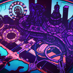 retro future neon city with detailed surroundings based on chicago