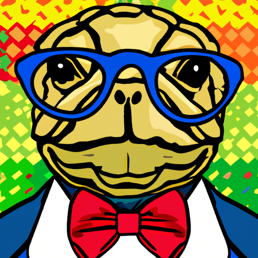 Create a portrait of a nerdy turtle wearing glasses and a bowtie, in the style of Pop Art. #popart