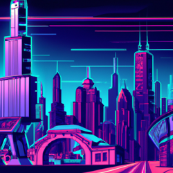 retro future neon city with detailed surroundings including sears tower