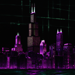 chicago downtown including sears tower in the style of cyberpunk