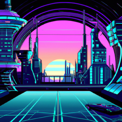 retro future neon city with detailed surroundings