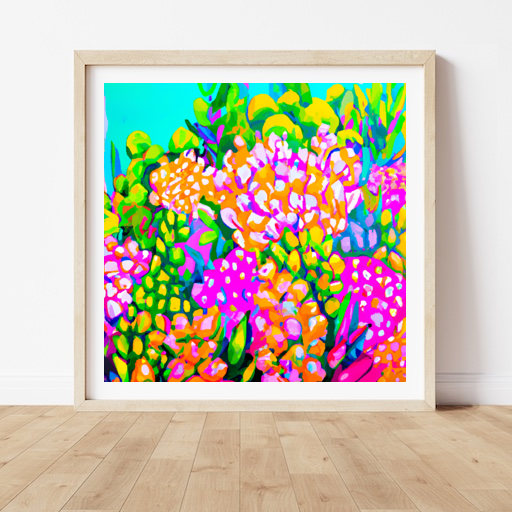 Create a vibrant, abstract painting of a garden of succulents, with bright colors and happy shapes. #abstractart