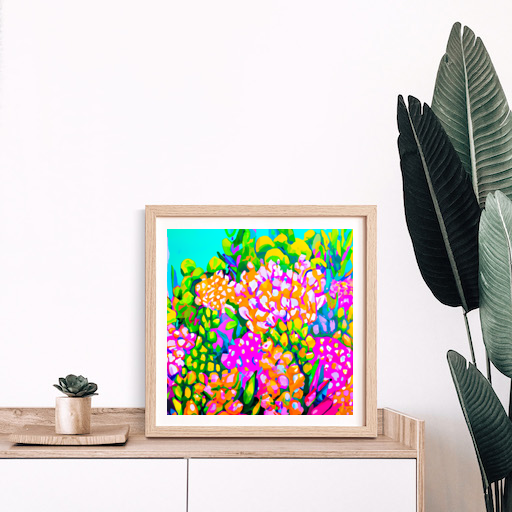 Create a vibrant, abstract painting of a garden of succulents, with bright colors and happy shapes. #abstractart