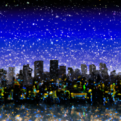 cityscape, brilliant stars, vibrant colors, Monet, 8k resolution, anti-aliasing, high dynamic range (hdr), ultra hd, vector graphics, whimsical, serene, panoramic, landscapes, japanese (ukiyo-e)