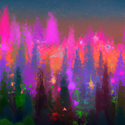 Oregon forest, brilliant stars, vibrant colors, Monet, 8k resolution, ultra hd, vector graphics, whimsical, serene, panoramic, landscapes, digital art, beautiful, soft lighting, sunset lighting