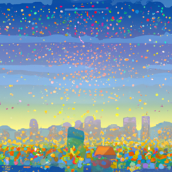 cityscape, brilliant stars, vibrant colors, van gogh, 8k resolution, anti-aliasing, high dynamic range (hdr), ultra hd, vector graphics, whimsical, serene, panoramic, landscapes, japanese (ukiyo-e)