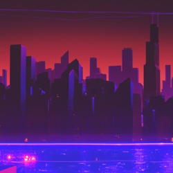 retro future city based on chicago downtown neon cyberpunk